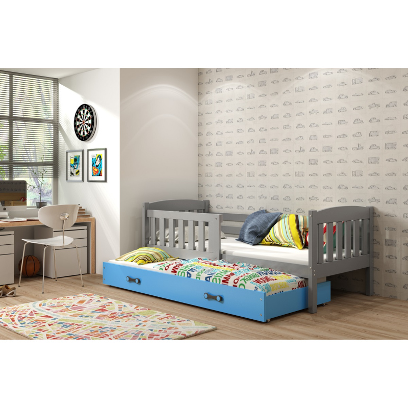 Kinderbett mit Zustellbett ohne Matratzen 80x190 BRIGID – Graphit / Blau