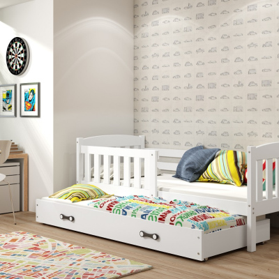 Kinderbett mit Zustellbett und Matratzen 80x190 BRIGID – Weiß