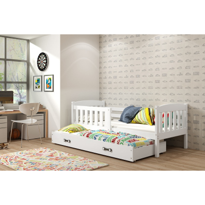 Kinderbett mit Zustellbett und Matratzen 80x190 BRIGID – Weiß