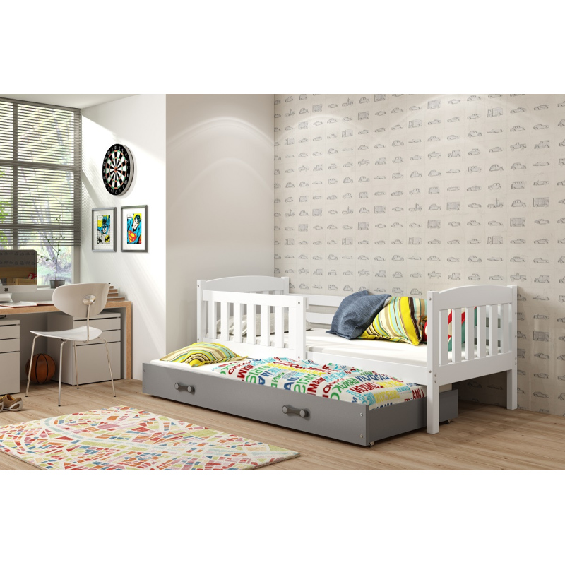 Kinderbett mit Zustellbett ohne Matratzen 80x190 BRIGID – Weiß / Graphit