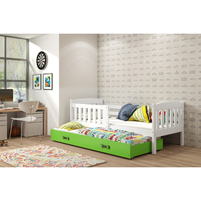 Kinderbett mit Zustellbett und Matratzen 80x190 BRIGID – Weiß / Grün