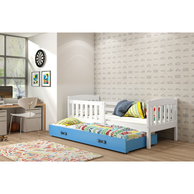 Kinderbett mit Zustellbett und Matratzen 80x190 BRIGID – Weiß / Blau