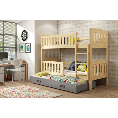 Kinderhochbett mit Zustellbett und Matratzen 90x200 BRIGID – Kiefer / Graphit