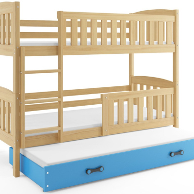 Kinderhochbett mit Zustellbett und Matratzen 80x190 BRIGID – Kiefer / Blau