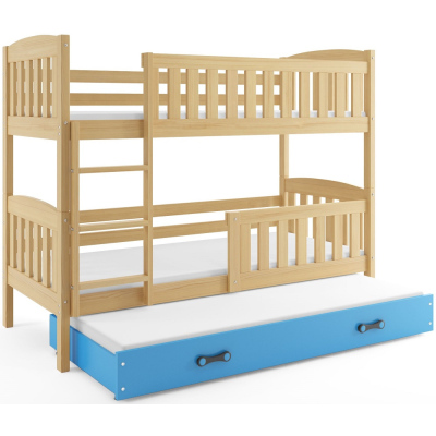 Kinderhochbett mit Zustellbett und Matratzen 80x190 BRIGID – Kiefer / Blau