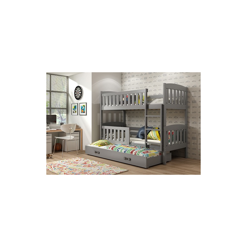 Kinderhochbett mit Zustellbett und Matratzen 80x190 BRIGID – Graphit