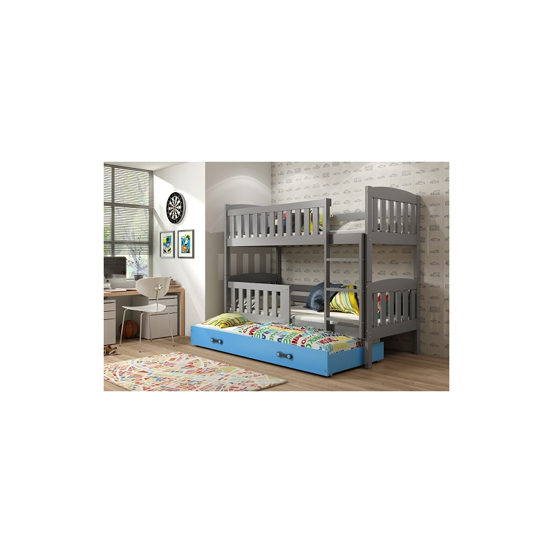 Kinderhochbett mit Zustellbett und Matratzen 80x190 BRIGID – Graphit / Blau