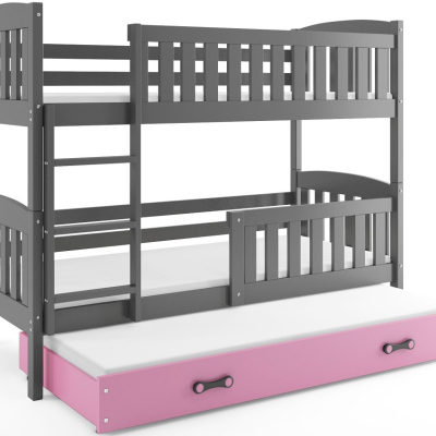 Kinderhochbett mit Zustellbett ohne Matratzen 80x190 BRIGID – Graphit / Rosa