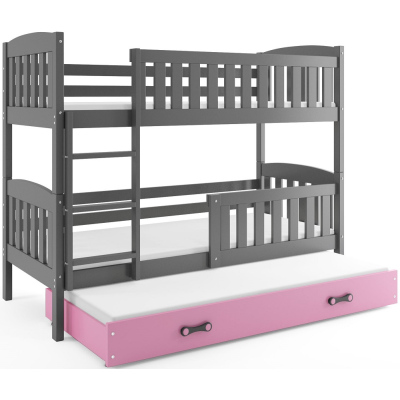 Kinderhochbett mit Zustellbett ohne Matratzen 80x190 BRIGID – Graphit / Rosa