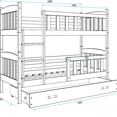 Kinderhochbett mit Stauraum ohne Matratze 90x200 BRIGID – Weiß