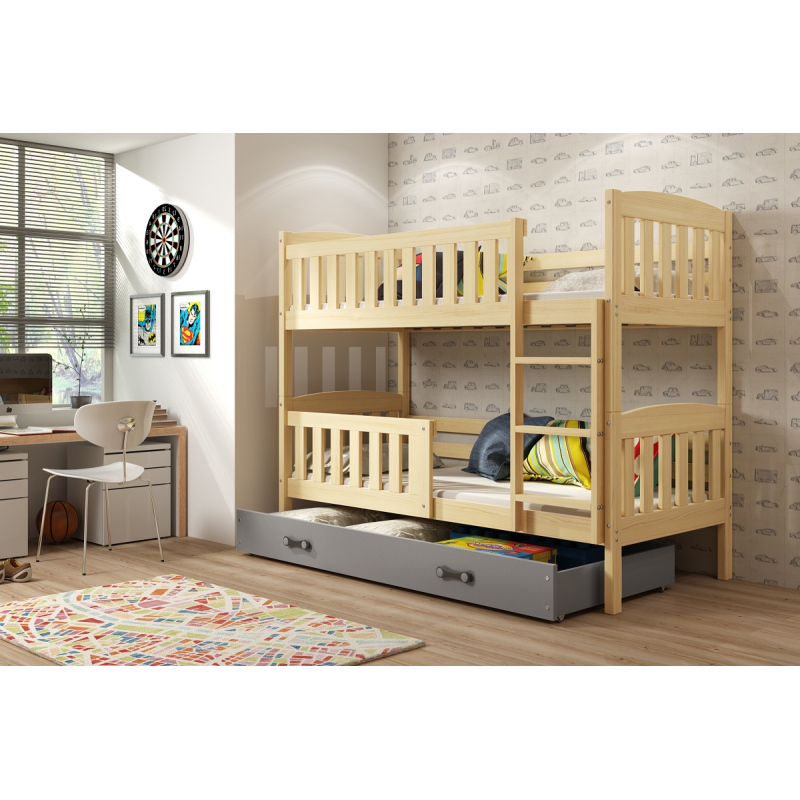 Kinderhochbett mit Stauraum und Matratzen 80x190 BRIGID – Kiefer / Graphit