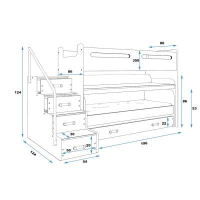 Kinderhochbett mit Stauraum ohne Matratzen 80x200 IDA 1 – Weiß