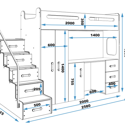 Kinderhochbett mit Stauraum und Matratze 80x200 IDA 4 – Weiß