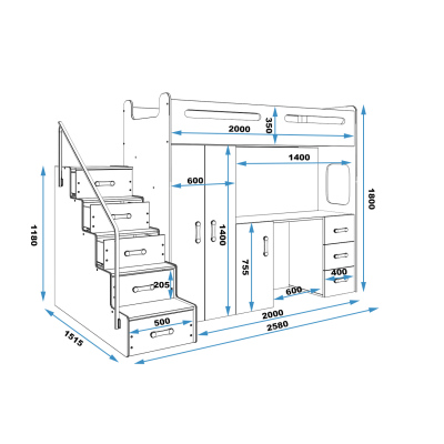 Kinderhochbett mit Stauraum und Matratze 80x200 IDA 4 – Weiß