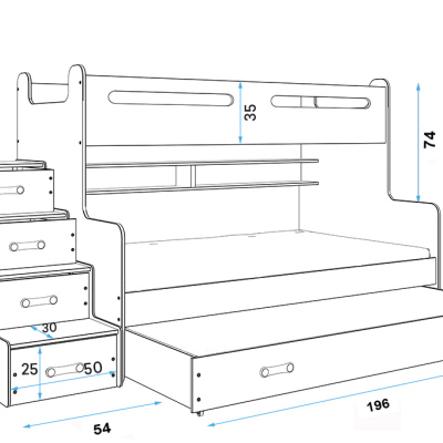 Kinderhochbett mit Zustellbett und Matratzen 80x200 IDA 3 – Weiß