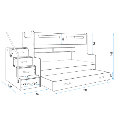 Kinderhochbett mit Zustellbett und Matratzen 80x200 IDA 3 – Weiß / Graphit