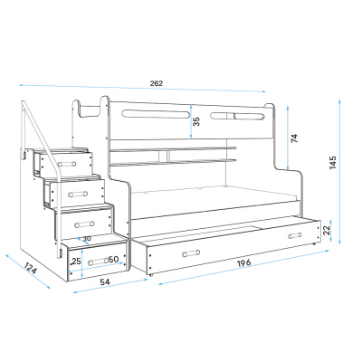 Kinderhochbett mit Stauraum und Matratzen 80x200 IDA 3 – Weiß