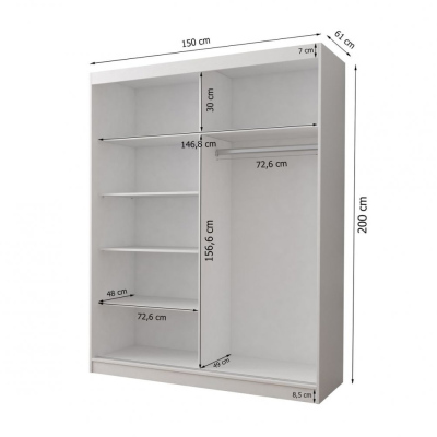 Praktischer Kleiderschrank VALA 06 – Breite 150 cm, Eiche Sonoma / weiß