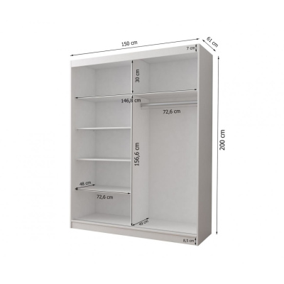 Praktischer Kleiderschrank VALA 06 – Breite 150 cm, Eiche Sonoma / weiß