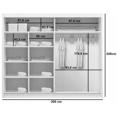 Geräumiger Kleiderschrank AMADEO, Breite 200 cm, Höhe 245 cm