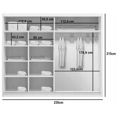 Geräumiger Kleiderschrank AMADEO, Breite 230 cm, Höhe 215 cm