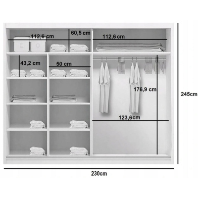 Geräumiger Kleiderschrank AMADEO, Breite 230 cm, Höhe 245 cm