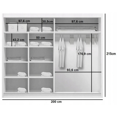 Kleiderschrank mit Spiegel ANASTACIO, Breite 200 cm, Höhe 215 cm