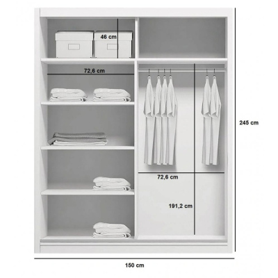 Geräumiger Kleiderschrank mit Spiegel ANTONIO, Breite 150 cm, Höhe 245 cm