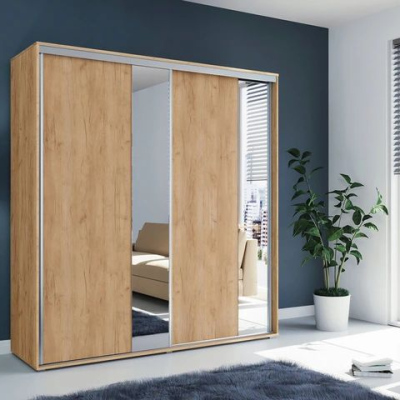 Geräumiger Kleiderschrank mit Spiegel 100/215 ANTONIO – Eiche Craft Gold