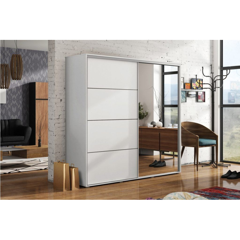 Geräumiger Kleiderschrank mit Spiegel 125/215 ENRIQUE – Weiß