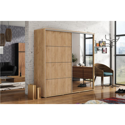 Geräumiger Kleiderschrank mit Spiegel 125/245 ENRIQUE – Eiche Craft Gold