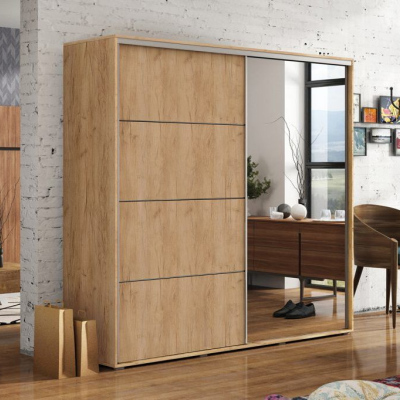 Geräumiger Kleiderschrank mit Spiegel 100/215 ENRIQUE – Eiche Craft Gold