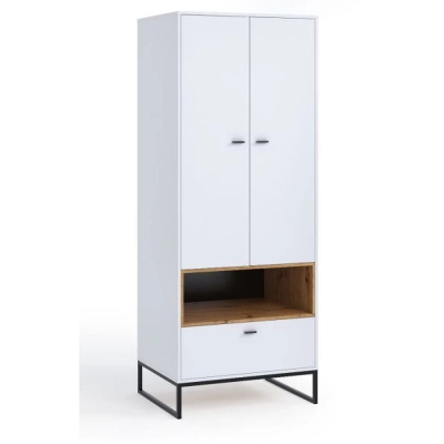 Schrank mit Schublade und Kleiderstange ONNI – Breite 80 cm, Weiß