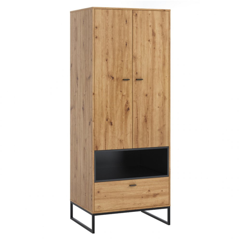 Schrank mit Schublade und Kleiderstange ONNI – Breite 80 cm, Braun