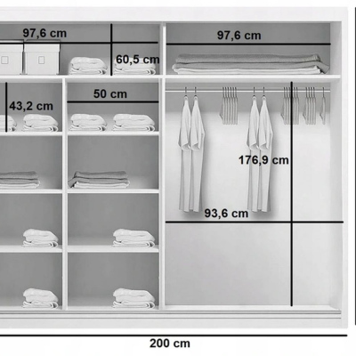 Kleiderschrank mit Spiegel GABRIEL, Breite 200 cm, Höhe 245 cm