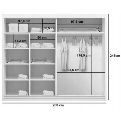 Kleiderschrank mit Spiegel GABRIEL, Breite 200 cm, Höhe 245 cm