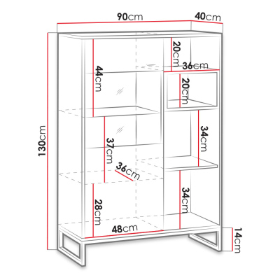 Stilvolle verglaste Regalvitrine 90 cm ONNI – weiß / Eiche artisan