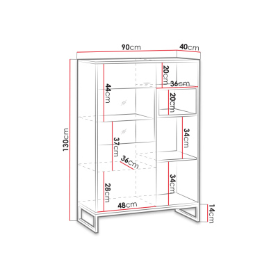 Stilvolle verglaste Regalvitrine 90 cm ONNI – weiß / Eiche artisan