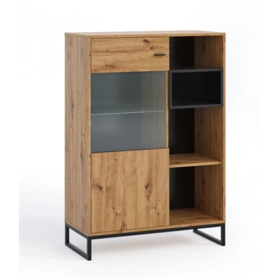 Stilvolle verglaste Regalvitrine 90 cm ONNI – Eiche artisan