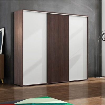 Dreitüriger Kleiderschrank 250 cm LEO – schoko/weiß