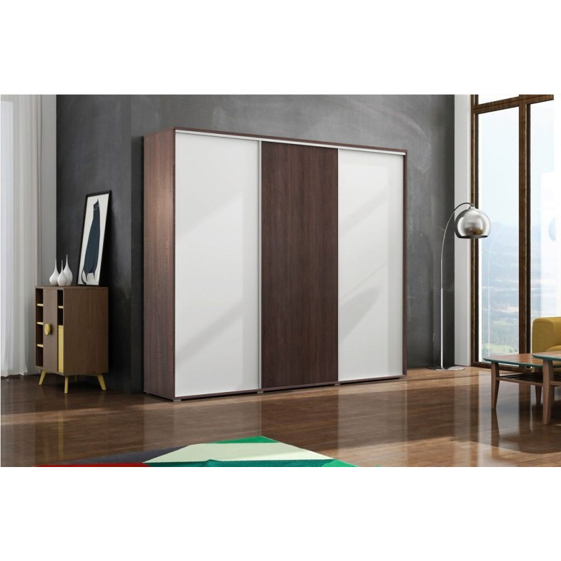 Dreitüriger Kleiderschrank 250 cm LEO – schoko/weiß