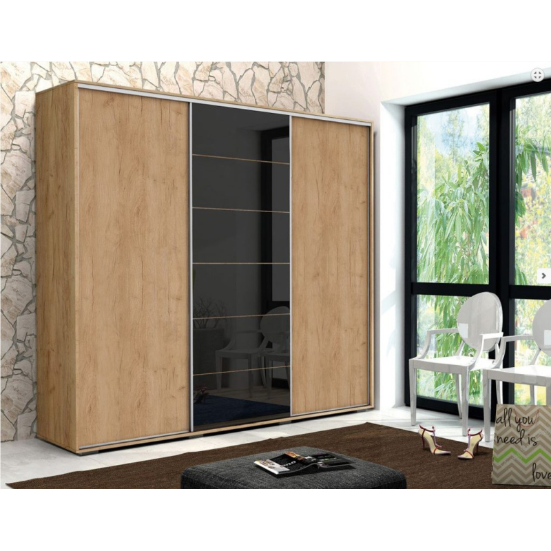 Moderner geräumiger Kleiderschrank 250 cm MANUEL – goldene Craft-Eiche