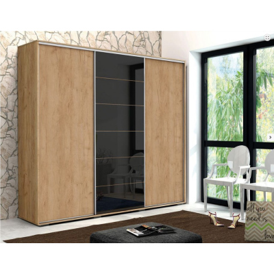 Moderner geräumiger Kleiderschrank 250 cm MANUEL – goldene Craft-Eiche