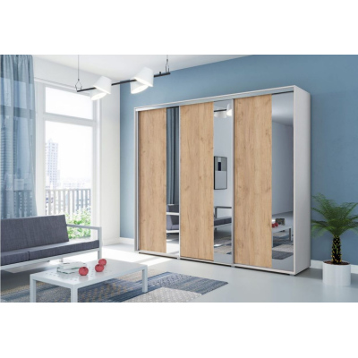 Dreitüriger Kleiderschrank mit Spiegel 250 cm MARCO – weiß / Eiche Craft Gold