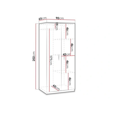 Zweitüriger Kleiderschrank mit klassischer Öffnung BRYAN – Breite 90 cm, Monastery-Eiche