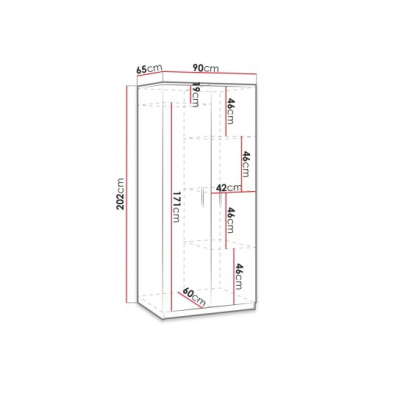 Zweitüriger Kleiderschrank mit klassischer Öffnung BRYAN – Breite 90 cm, Monastery-Eiche