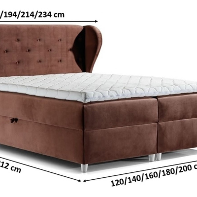 Eveli Boxspring gepolstertes Bett braun 160 + Gratis Topper