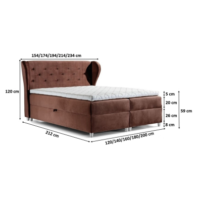 Eveli Boxspring gepolstertes Bett braun 160 + Gratis Topper