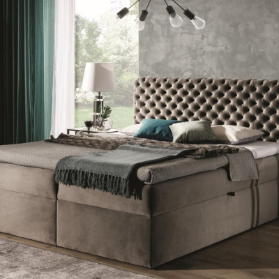 Polsterbett 120x200 CLARITA – Beige + GRATIS Topper