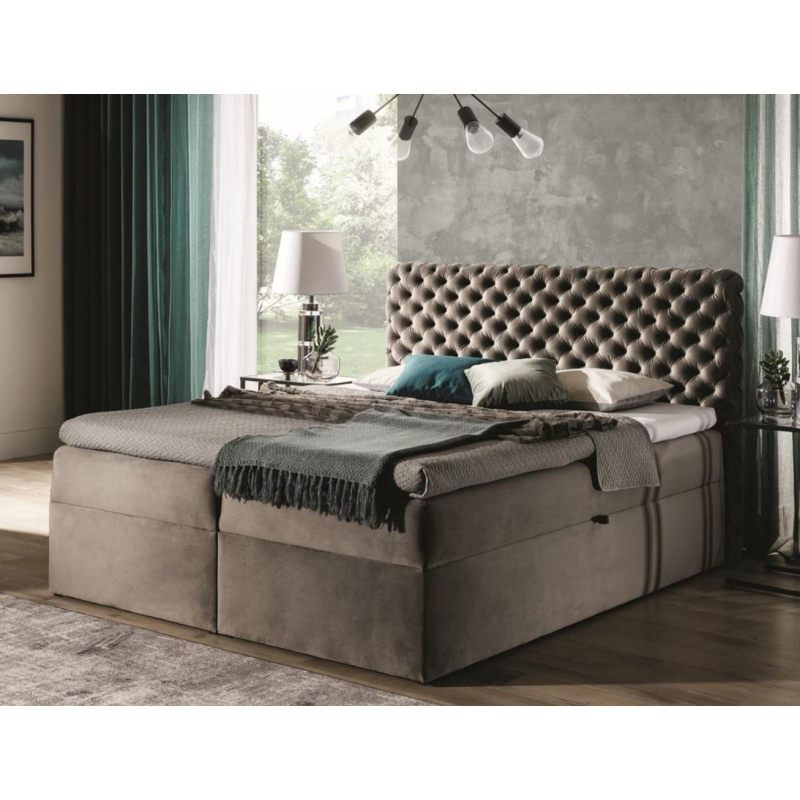 Polsterbett 120x200 CLARITA – Beige + GRATIS Topper